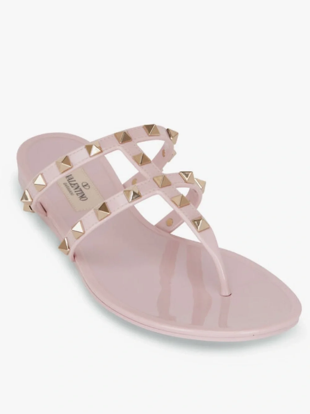 Valentino Garavani Light Pink Patent Studded T-Strap Thong Jelly Sandals 39